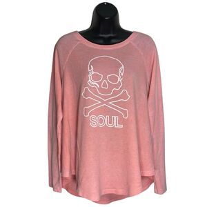 Soul Cycle Shirt Womens L Pink Skull Waffle Knit Lightweight Burnout USA Made